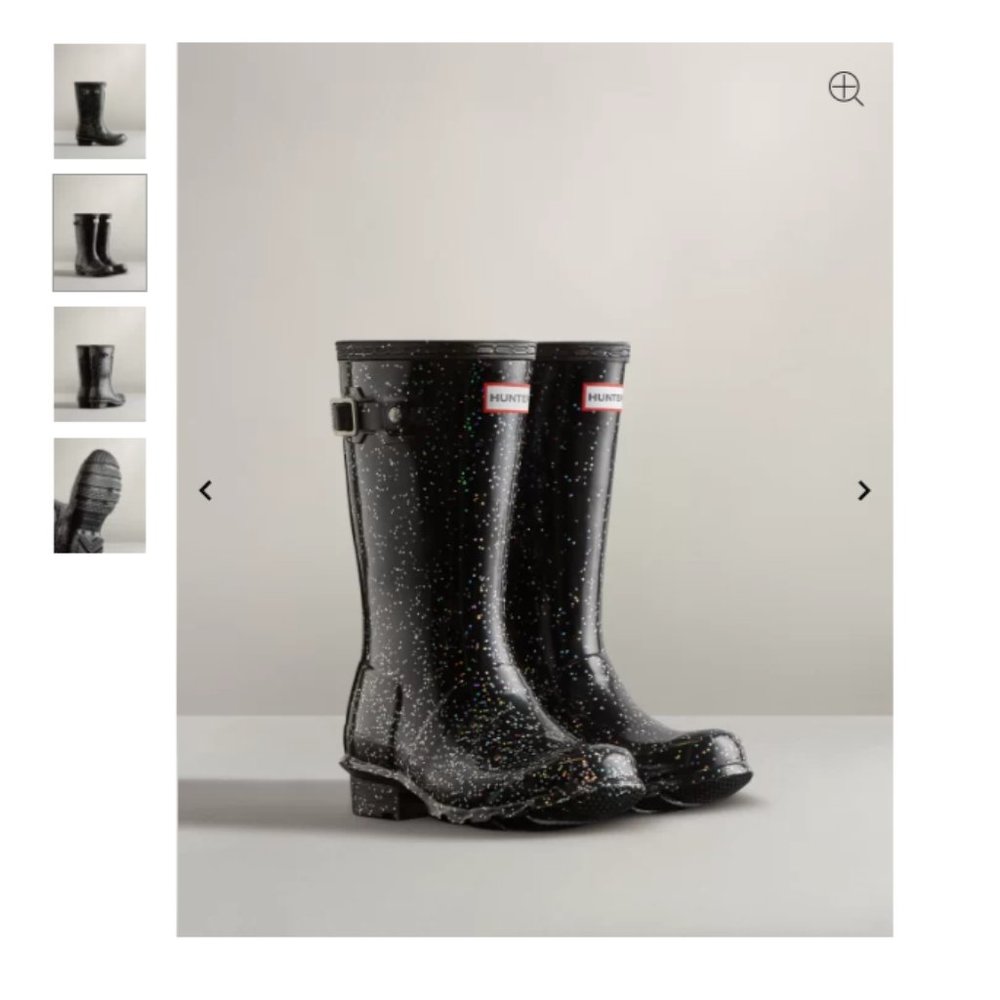 Hunter Kids Glitter Whimsical Fun Puddle Jumping Black Rain Boots Size 5